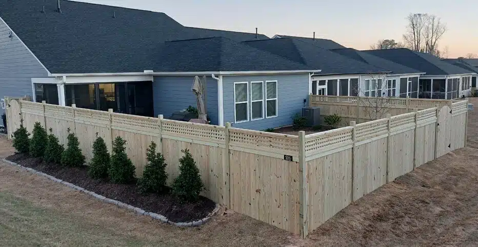 6′ Wood Capped Semi-Privacy Lattice Fence with Arch Walk Gates 6' Wood Capped Semi-Privacy Lattice Fence with Arch Walk Gates